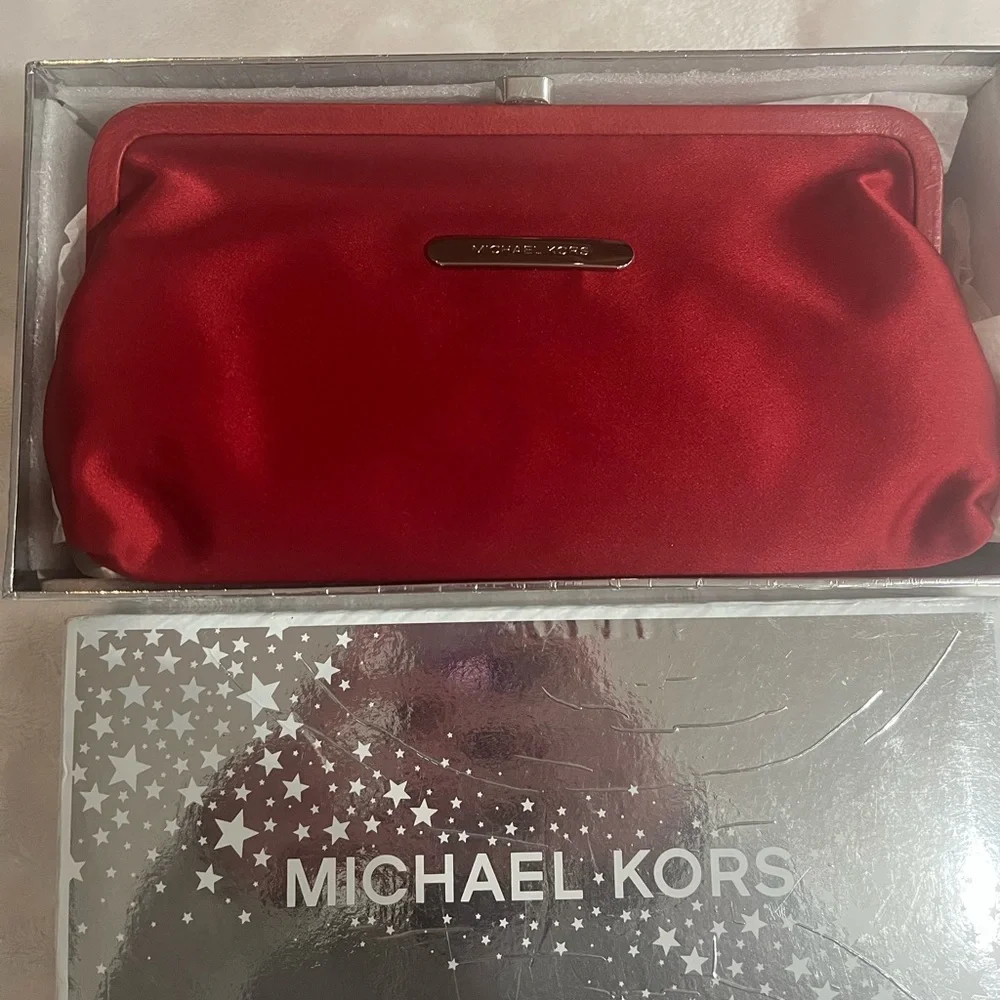 Michael Kors Scarlet Satin Clutch